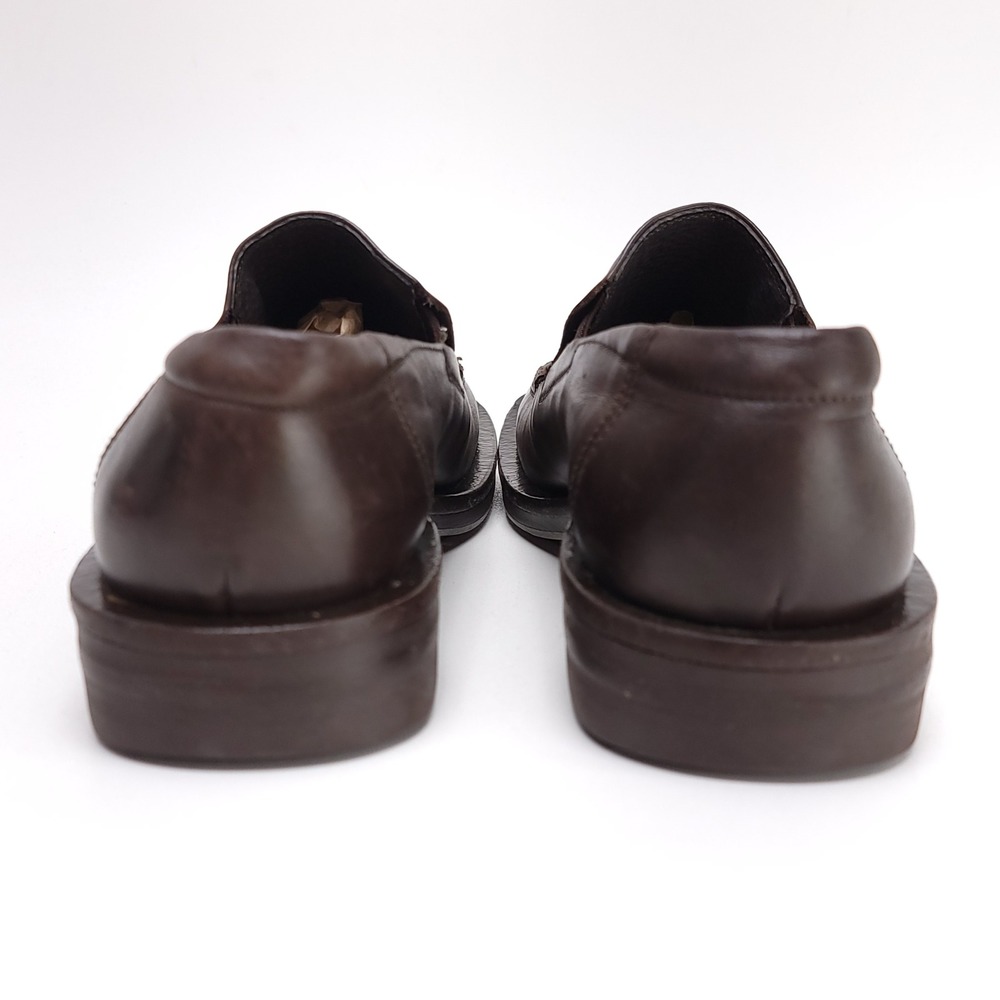 Vintage Alfani Trooper Mens 7 Brown Leather Square Toe Loafers Made in Italy - Picture 8 of 8
